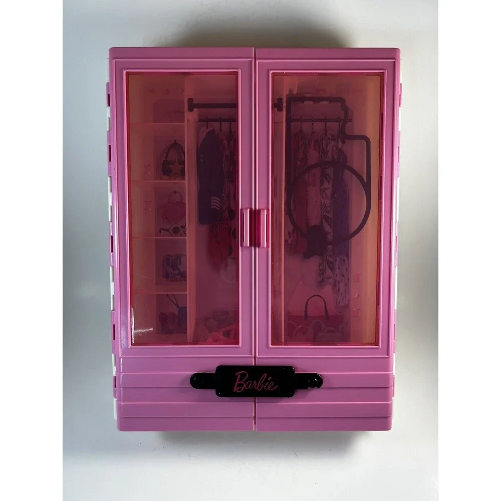 Barbie 2018 Mattel Wardrobe Clothing Closet With Extension Rack And Hangers